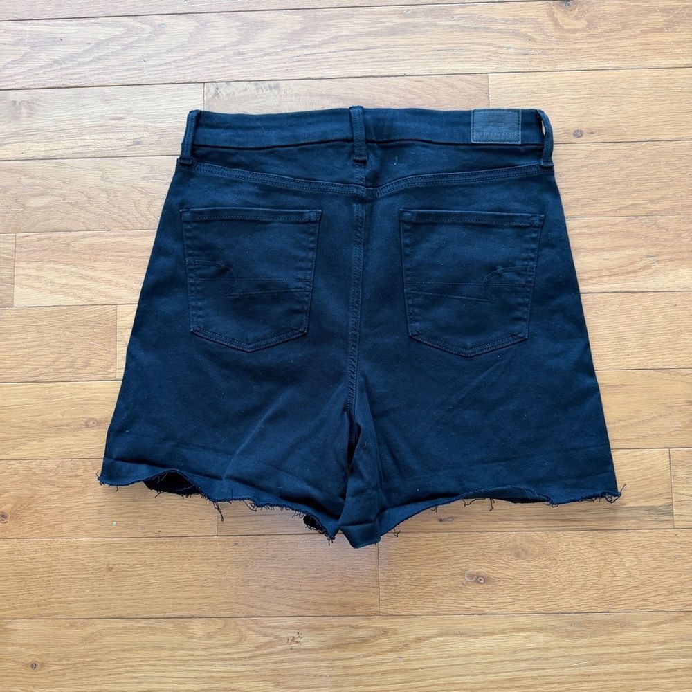 American Eagle Curvy Hi-Rise Shortie Black Denim Shorts Size 12 - Picture 2 of 8